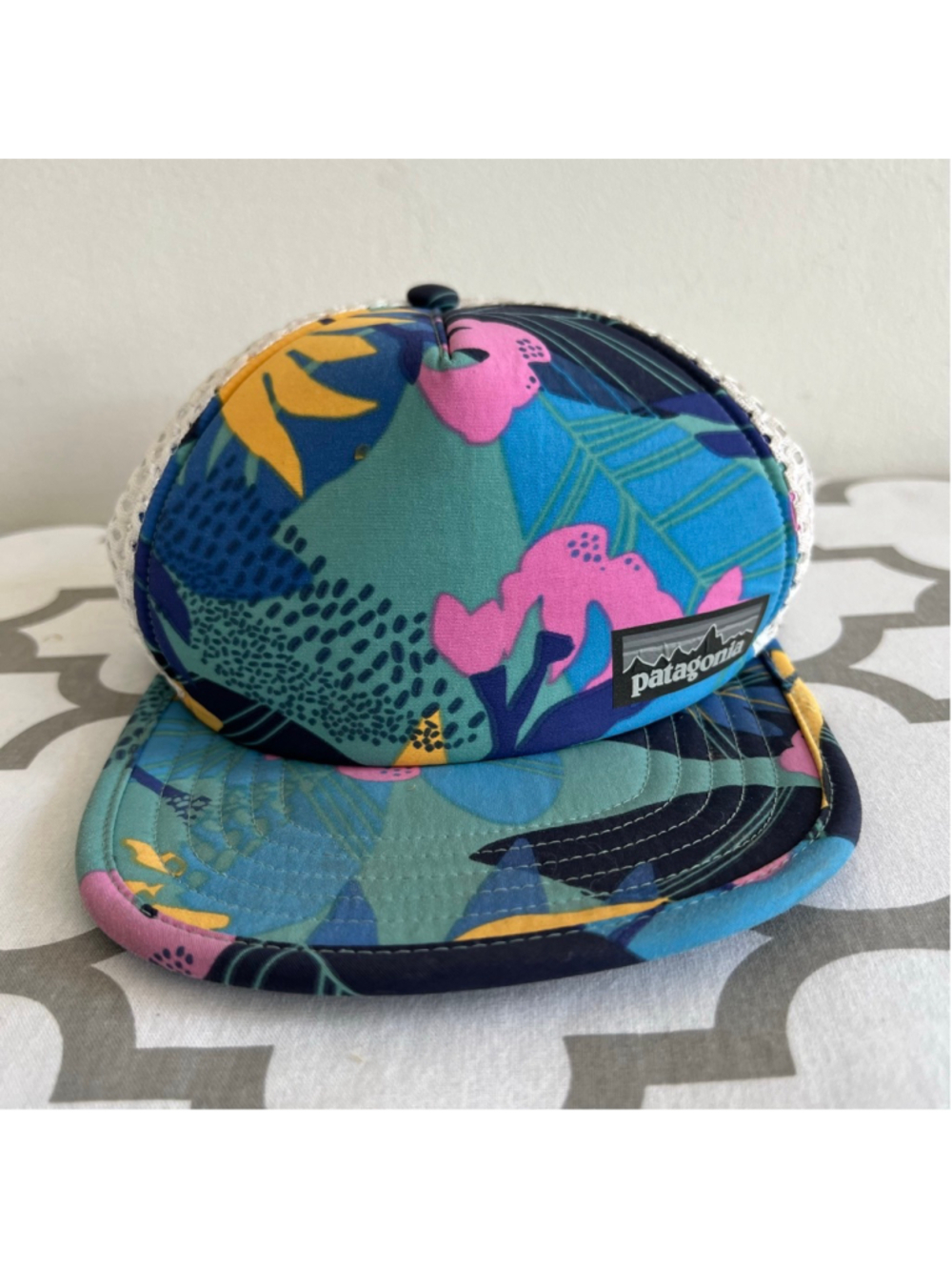 Patagonia Floral Print Trucker Hat One Size Blue Pink